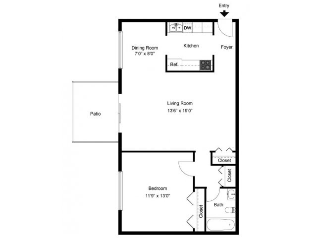 One bedroom floor plan - Park City Apartments