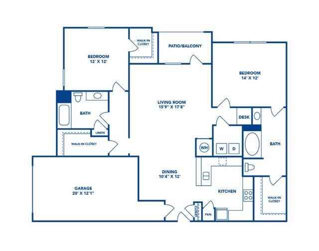 2 Bedroom | 2 Bath | 1324 SF | Attached Garage - Carrington at Champion Forest Apartments