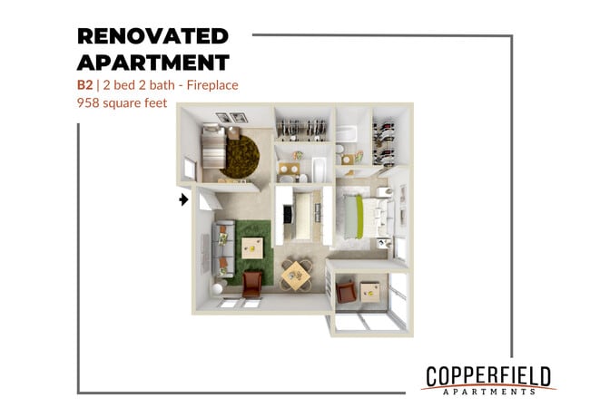 Copperfield Apartments - B2 Fireplace Renovated - Copperfield Apartments