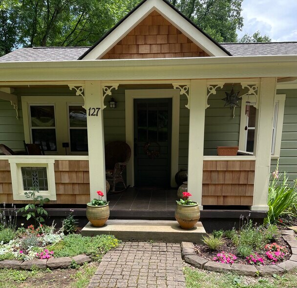 Covered front porch entrance - 127 Shelburne Rd