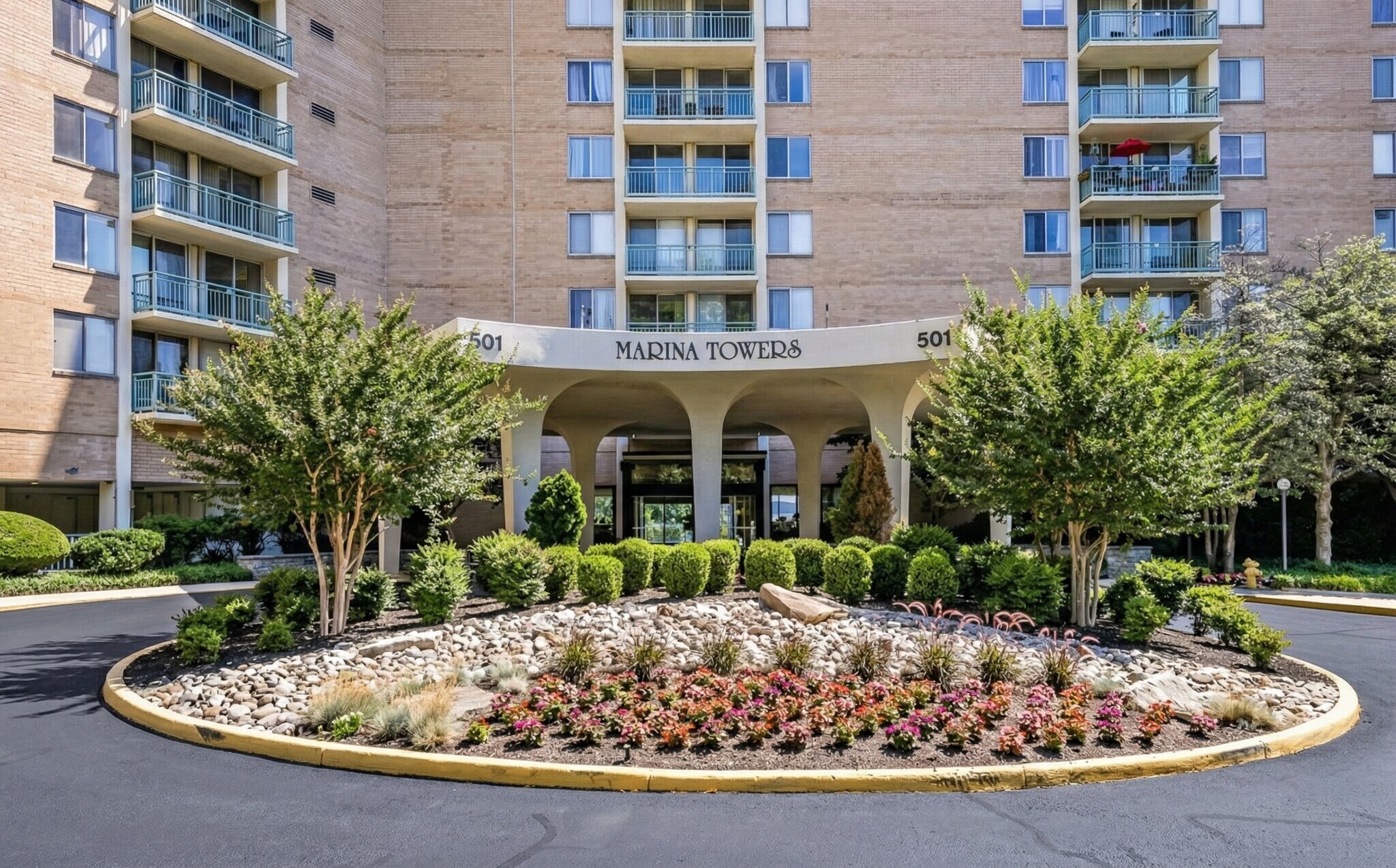 Front of Marina Towers Condo Building - 501 Slaters Ln