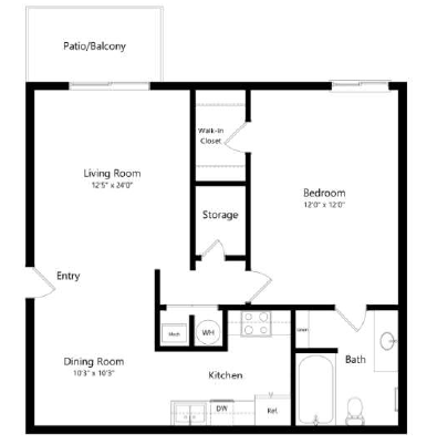 1x1 Floorplan - Silverstone Apartments