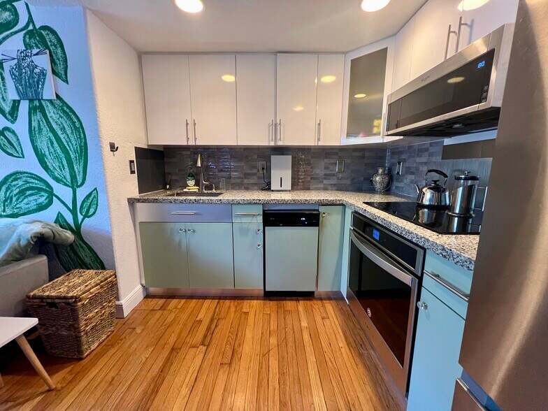 Fully stocked kitchen with stone counters and induction stove and dish washer - 901 Euclid Ave
