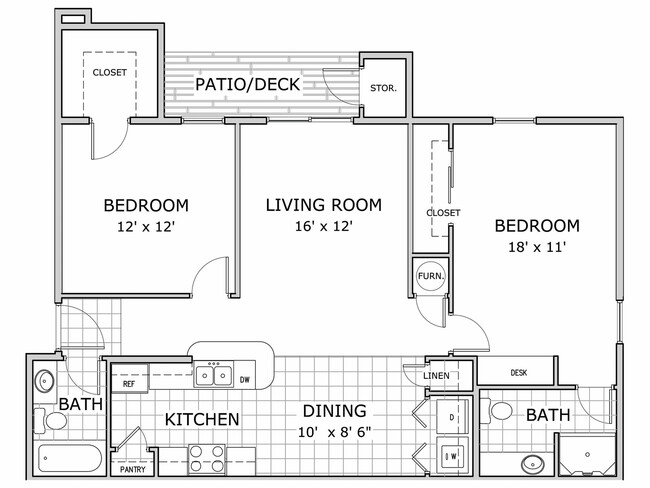 floor plan image of 2 bedroom apartment at Watermill Park - Watermill Park Apartments