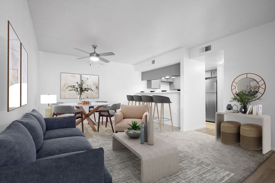 Virtually Staged Reno Living/Dining Room - Sunset Springs Apartments