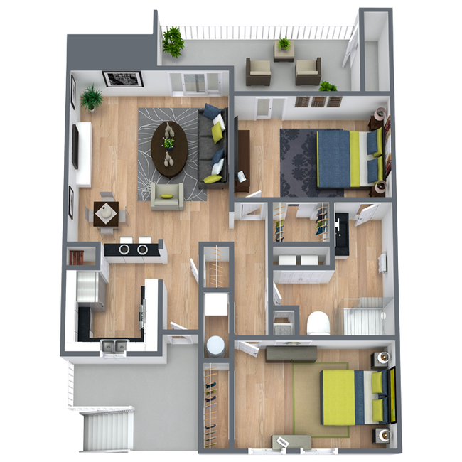 Enclave 2 Bedroom 1 Bath Floorplan.png - Enclave at Oakhurst Apartments