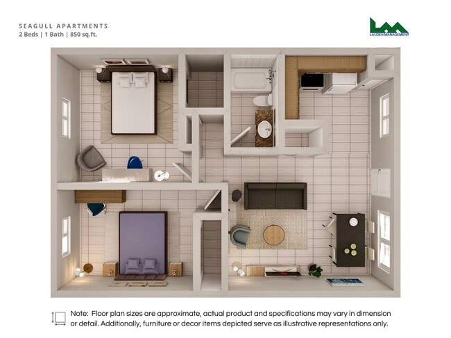 Floorplan - 2bd/1bath with Central AC