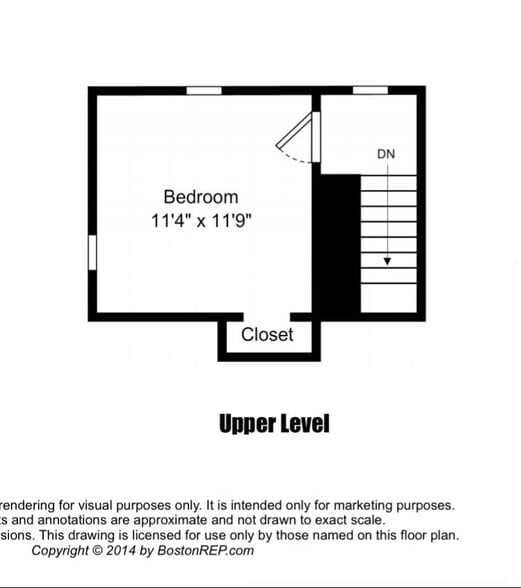Floor plan, second floor. Philadelphia style layout with bedroom upstairs - 59 Cameron Ave