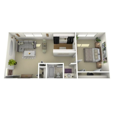 One bedroom, one bath, 650 square foot floor plan - Fitz on 14th