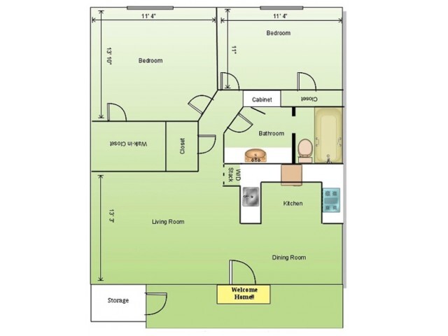 Two Bedroom Floor Plan - Summer Village Apartments