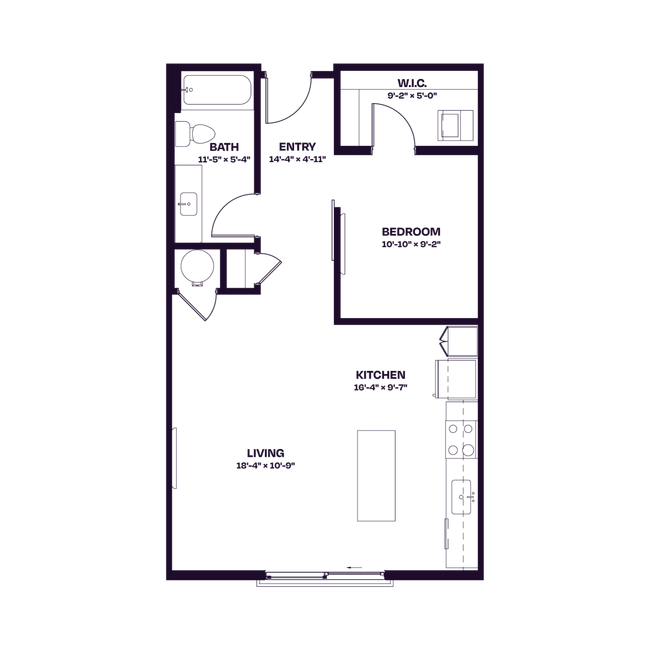 Oberon S3 West One Bedroom Floor Plan - Oberon