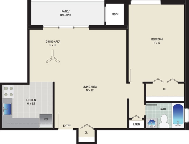 1 BR/ 1 BA (Style C2) | 700 sq. ft. - Columbia Park Apartments