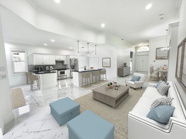 View from the porch towards the interior - includes living room, dining room, and kitchen - 10667 Oak Bend Way