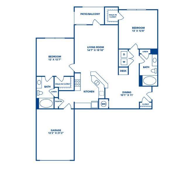 2 Bedroom | 2 Bath | 1186 SF | Attached Garage - Carrington at Champion Forest Apartments