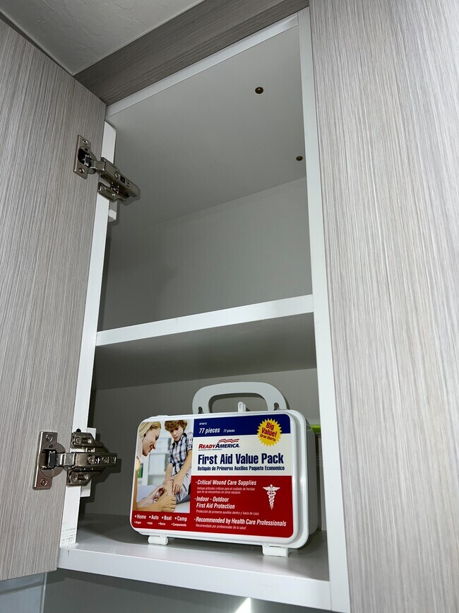 Kitchen: First aid kit (above sink) - 1177 Honey Trl