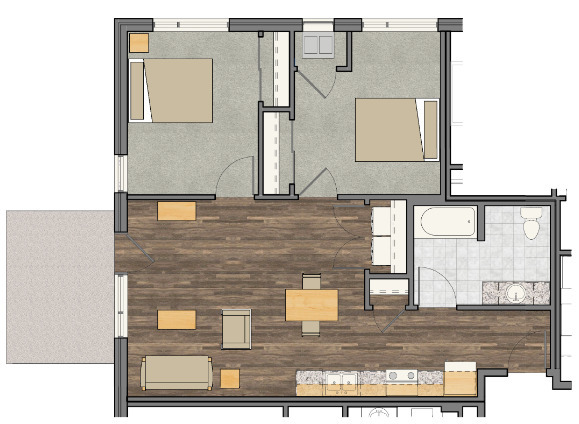 Two Bedroom, One Bathroom 879 sq. ft. - Glen Grove Apartments