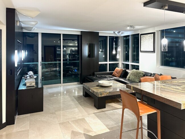 Living Room at Night - 500 Brickell Ave