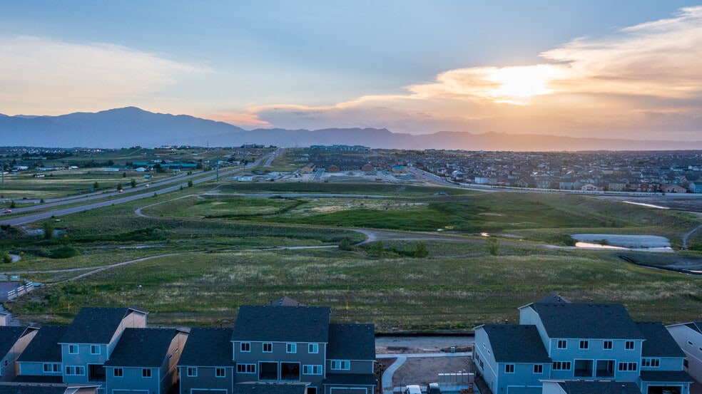 birdseye view looking west towards trails, Pikes Peak, Woodmen, etc... - 7476 Johnsontown Hts