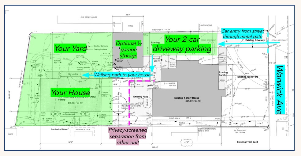 Site map - unit stands alone with private yard behind front unit. No garage option - 3015 Warwick Ave