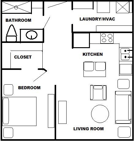 1 BR Floorplan - 501 Brady New