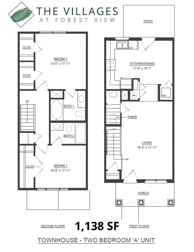 1,138 SF Townhouse Two Bedroom 'A' - Villages at Forest View