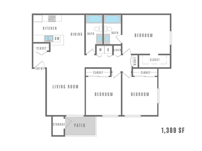 3 Bedroom 2 Bathroom 1,389 SF - Wood Ridge Villas