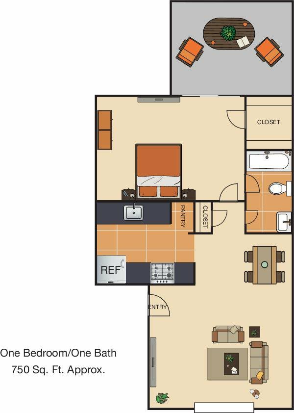 1x1 750 SQFT.jpg - Bedford Hills Apartments