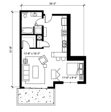 1BR/1BA - The Vaux