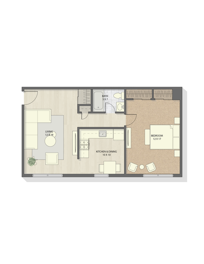 Explore this contemporary 1-bedroom layout, designed for modern living and efficiency. - Awbury Manor Apartments