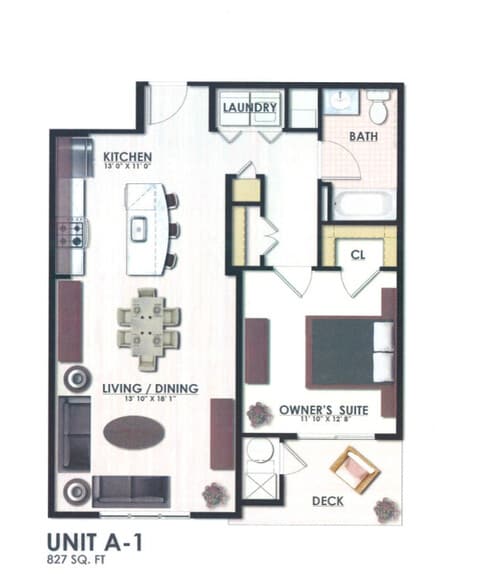 A1 Floorplan (827 sq ft) - Albertson Village