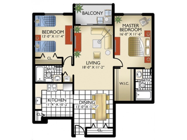 Model D | 2 Bedrooms, 2 Bath - Lago Club Apartments