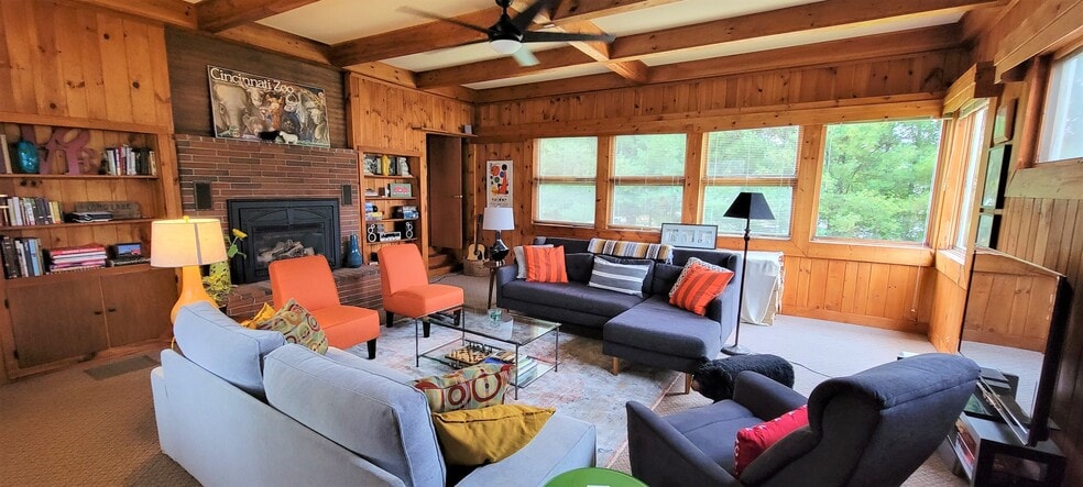 Living Area with lake views, working fireplace - 74 Bridgton Rd
