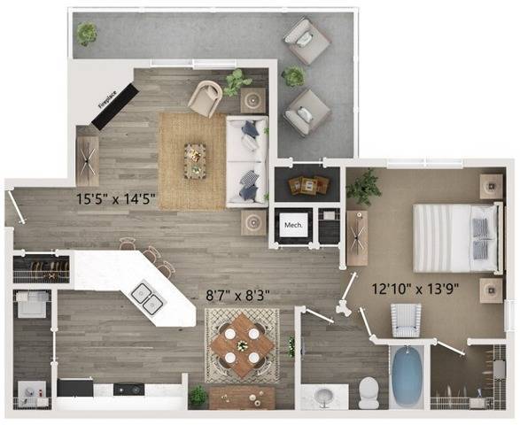 A1 One Bedroom Floor Plan - Halston Paces Crossing