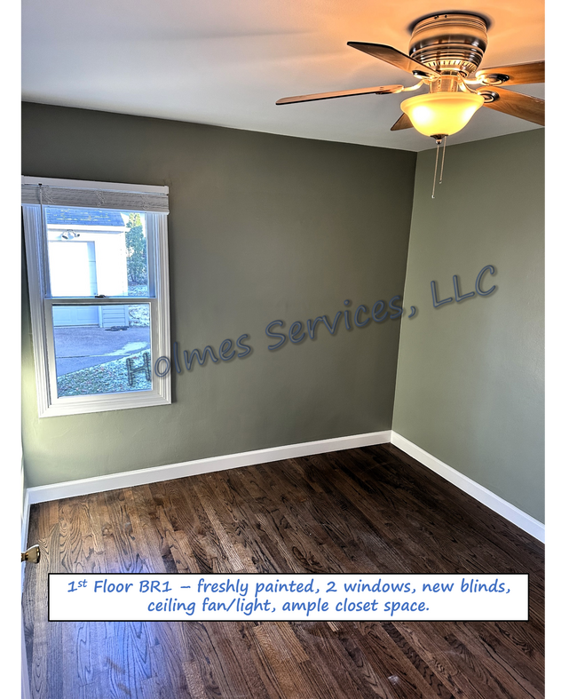 Lower BR 1 - 2 large windows w/ new blinds, sizable closet, ceiling fan - 619 S Gainsborough Ave