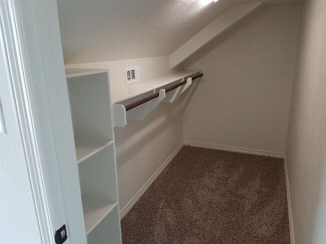 Full-size walk-in closets with lights and built-in shelving. - 113 Ehlinger Dr