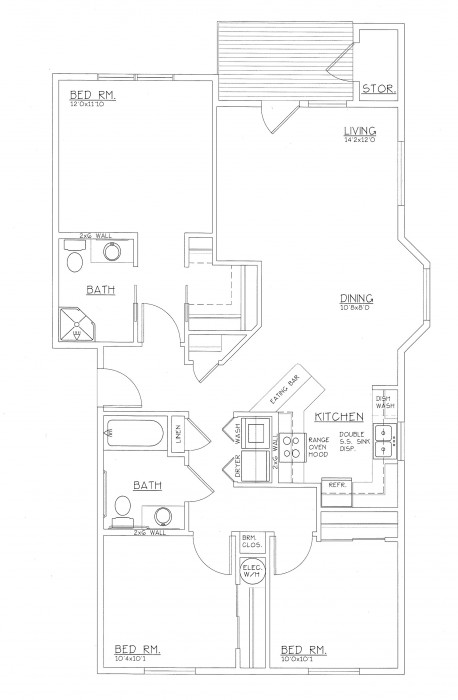 Floor Plan 3 bedroom, 2 bath, 1,204 SF - Orchard Ridge Apartments