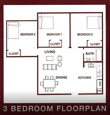 Three Bedroom/ One and Half Bath - Arbor Place Apartments