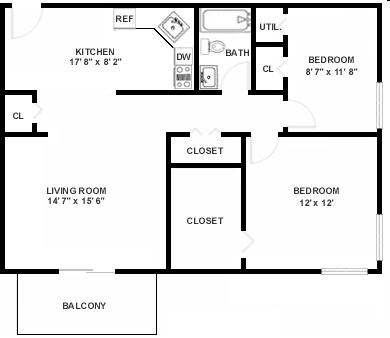 2BR/1BA - Paradise Lane Apartments