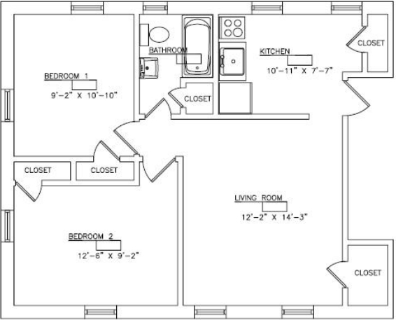 2BR/1BA - College Arms