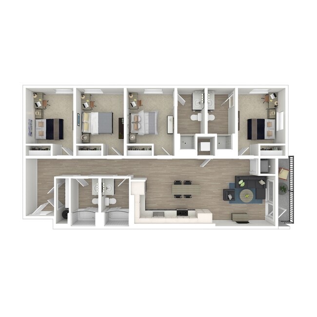 4x4 B 3D Floorplan - Ascend RVA Student Living