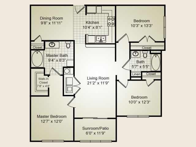 3 Bedroom / 2 Bath / 1317 Sq.Ft. - Alexandria Park Apartment Homes