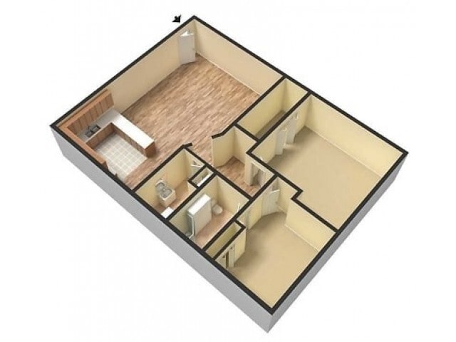 Embassy 2 bed floor plan 3D - King's Apartments