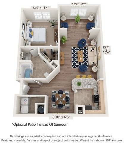 One Bedroom One Bathroom Floor Plan - Discovery Palms