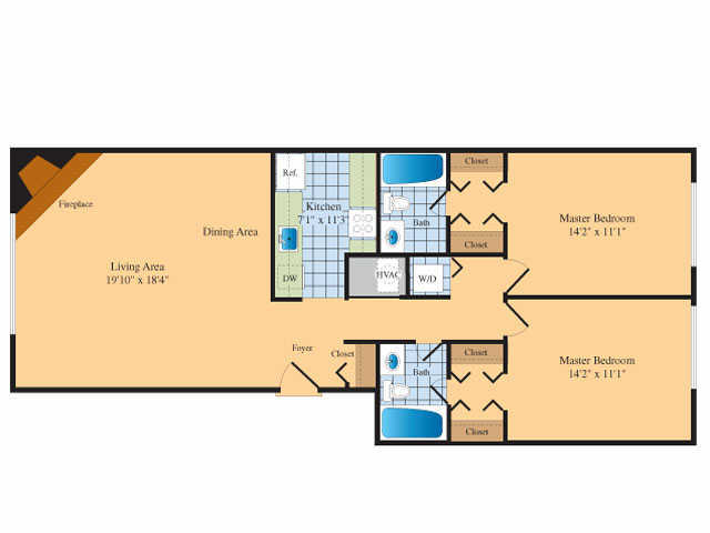 2BR 2 BA E Floorplan 1087 - Elme Bethesda