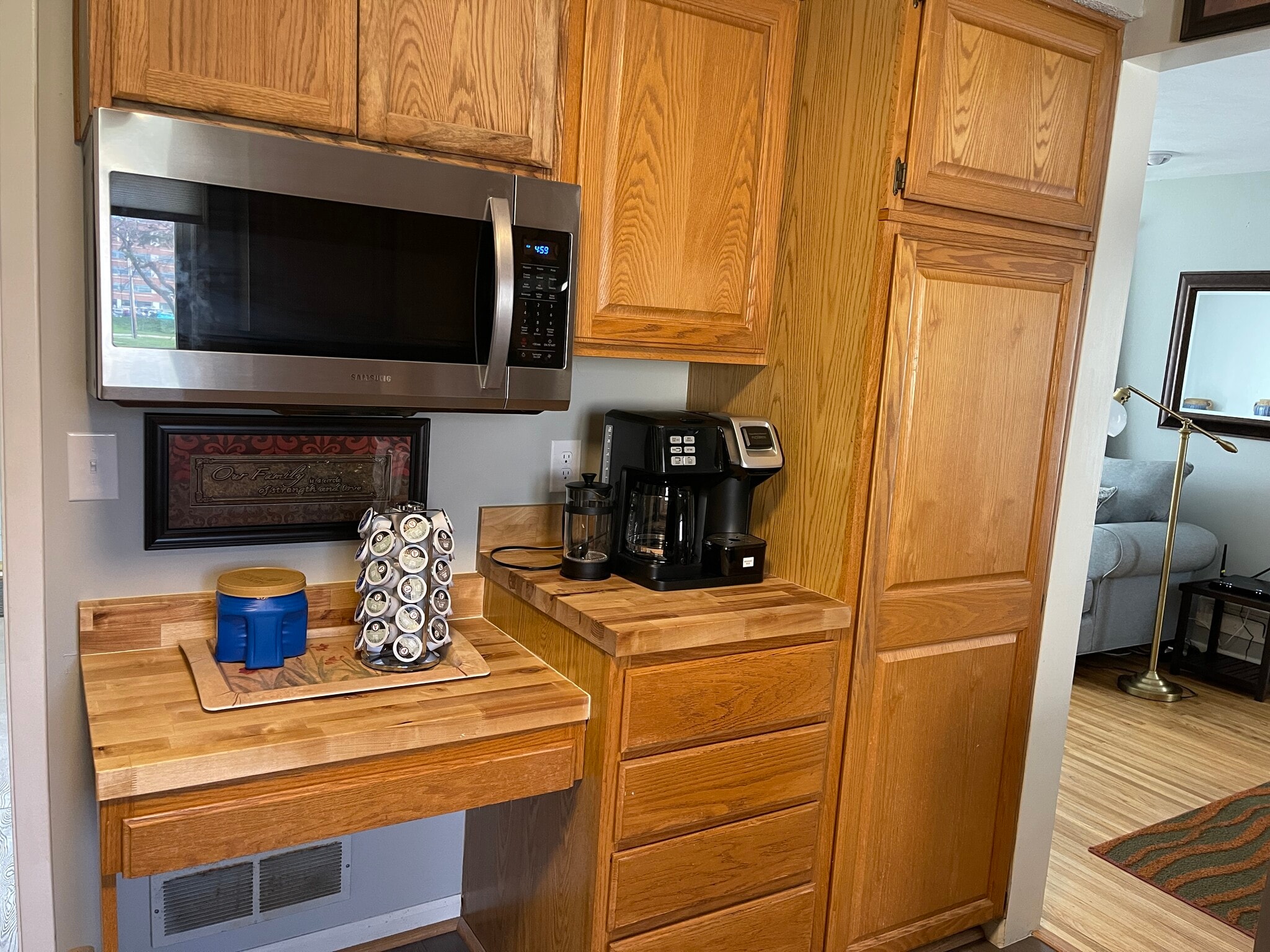 Coffee station in kitchen drip, Keurig and French press - 68 Stanford Rd W