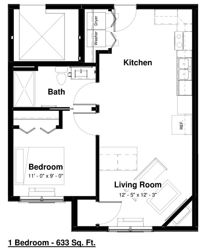 1 Bed 633 sqft - Emerald - Empire