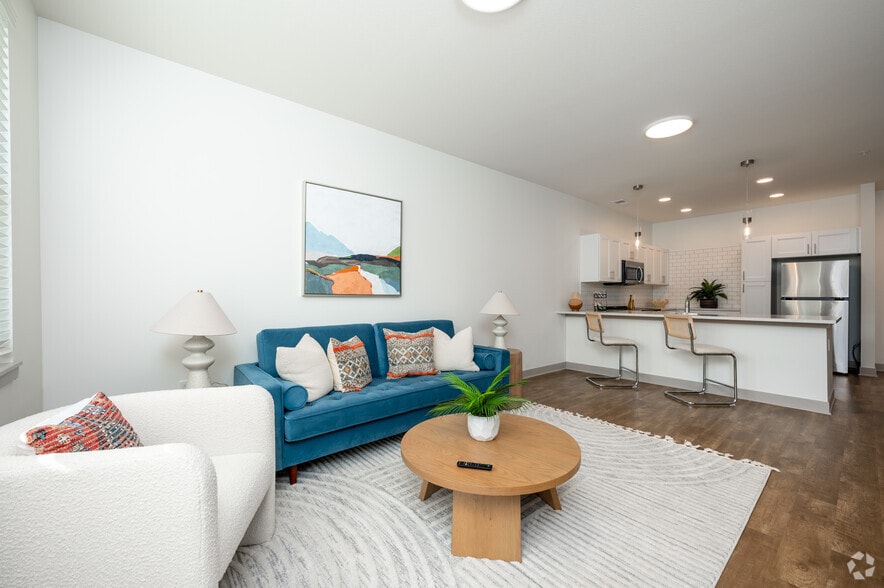 1BR, 1BA - 703SF - Living Room/Kitchen - The Jacob