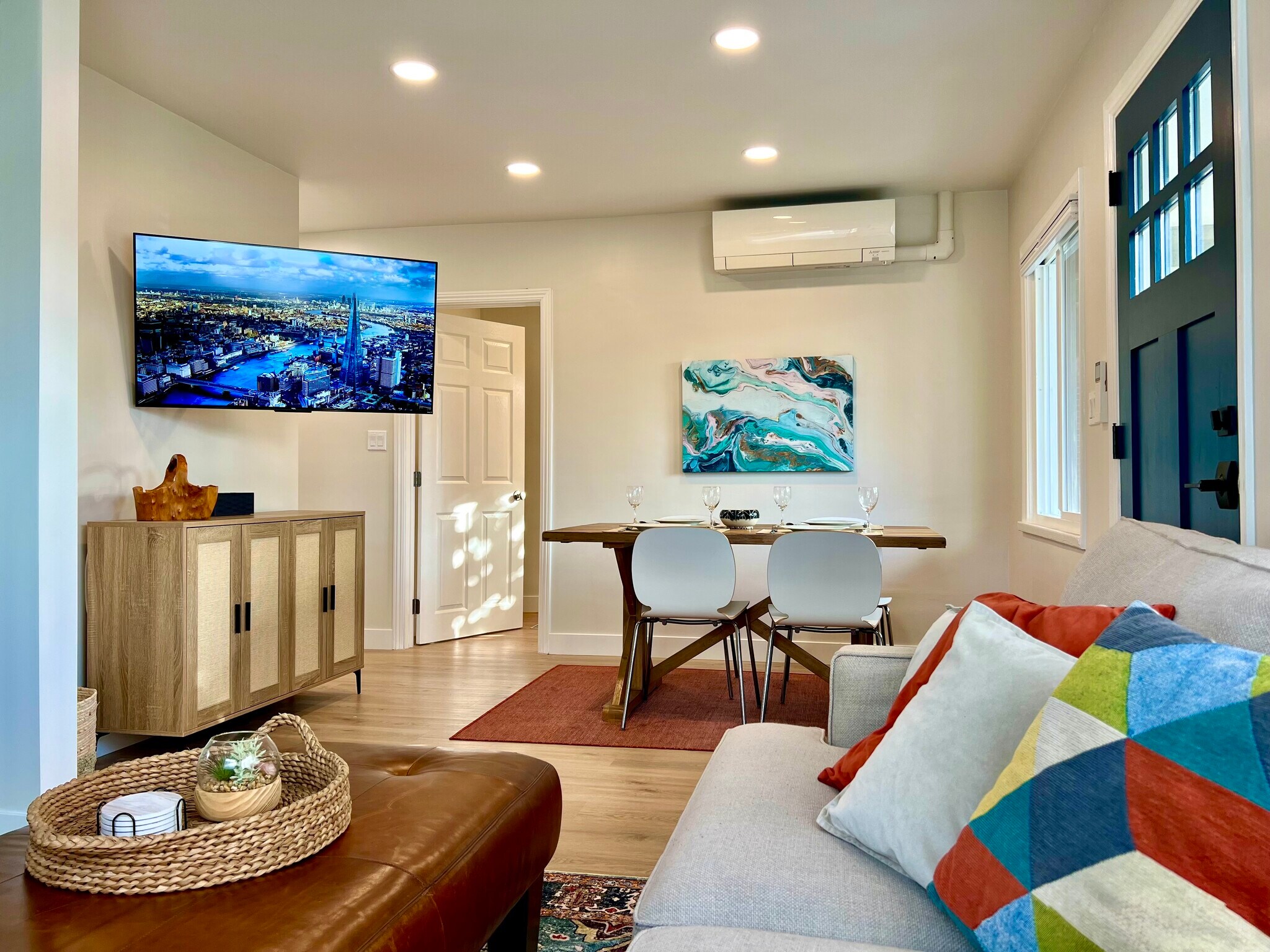 The 50" 4k smart TV extends, swivels and folds flat to be viewable throughout the space. - 2824 S Orange Dr