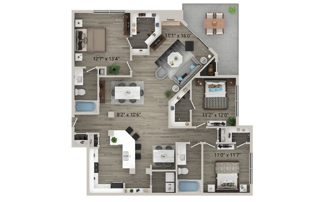 Three Bedroom Two Bath Floor Plan - Halston on Frankford