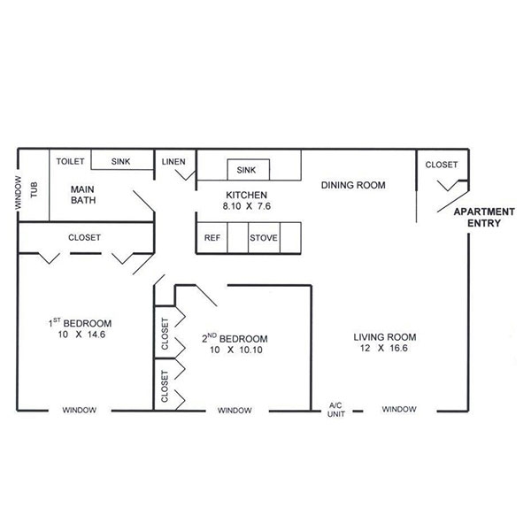 Floor Plan / Two Bedroom 900sq ft - Kelly Square Apartments